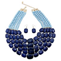 Two Toned Blue Faceted Multi Layered Pebbles Necklace